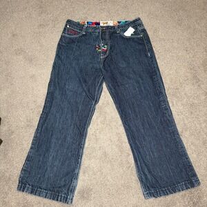 PNB Nation Jeans‎ Mens Size 36 Denim Colorful Embroidered Crown Y2K Wide Leg